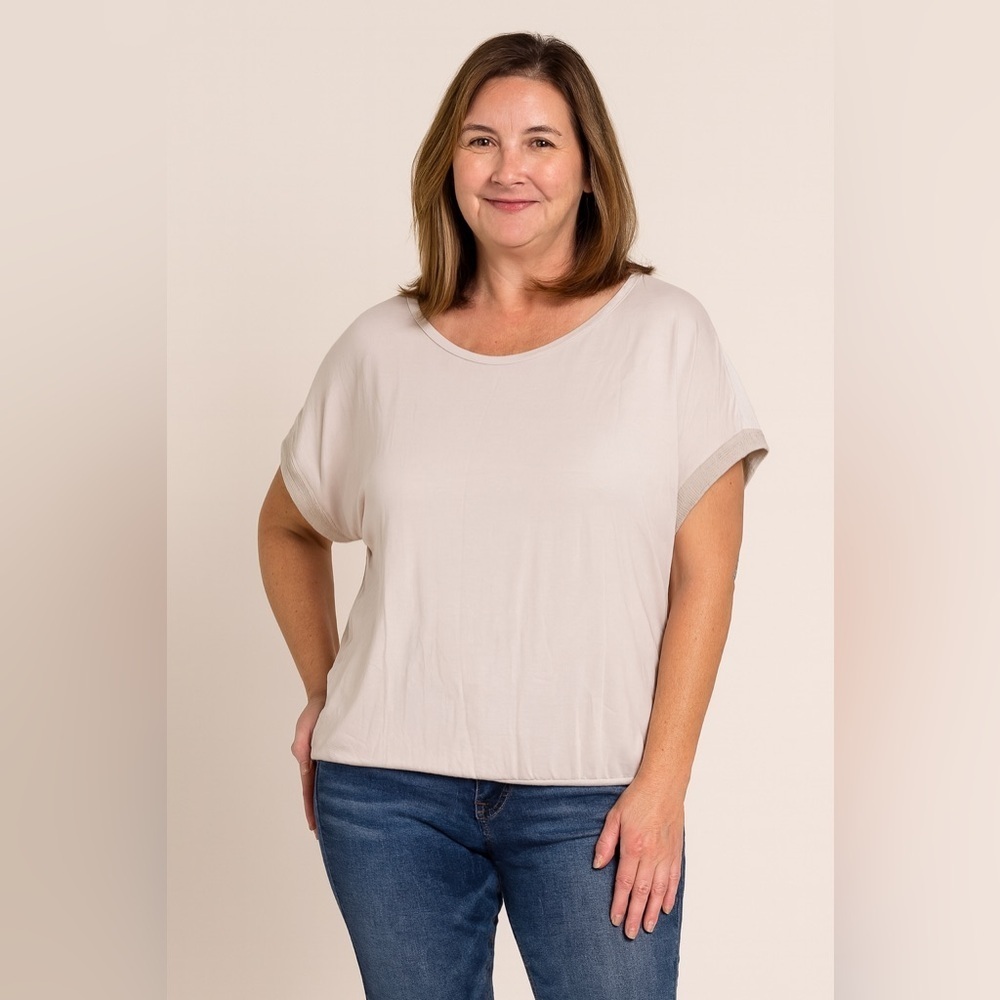 CMA Beige Blouse Silver Trim Small